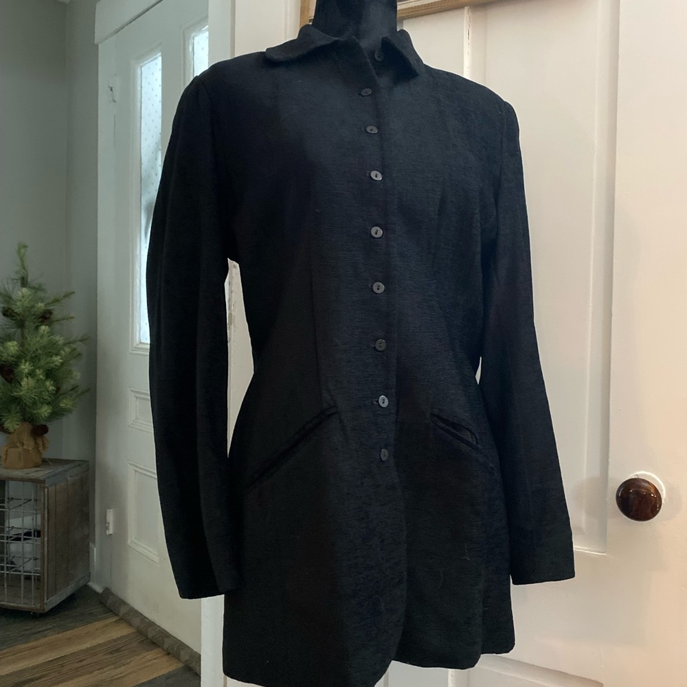 The Limited Longline Blazer Jacket Black Button Front Tunic Length Size S